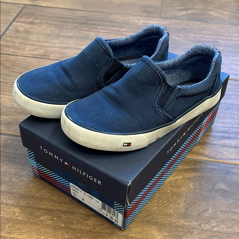 Tommy Hilfiger Navy Blue Canvas Slip-on Sneakers, Little Kids Size 12